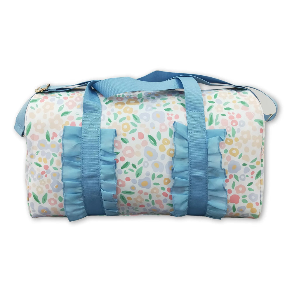 RTS NO MOQ Sibling Bags Adult Women Lavender Floral Butterfly Print Ruffle Trim Gym Bag
