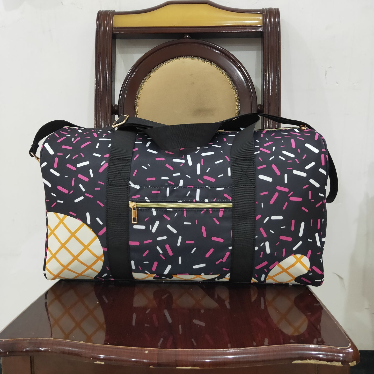 RTS NO MOQ BA0303 Waffle Ice Cream Black Gym Bag