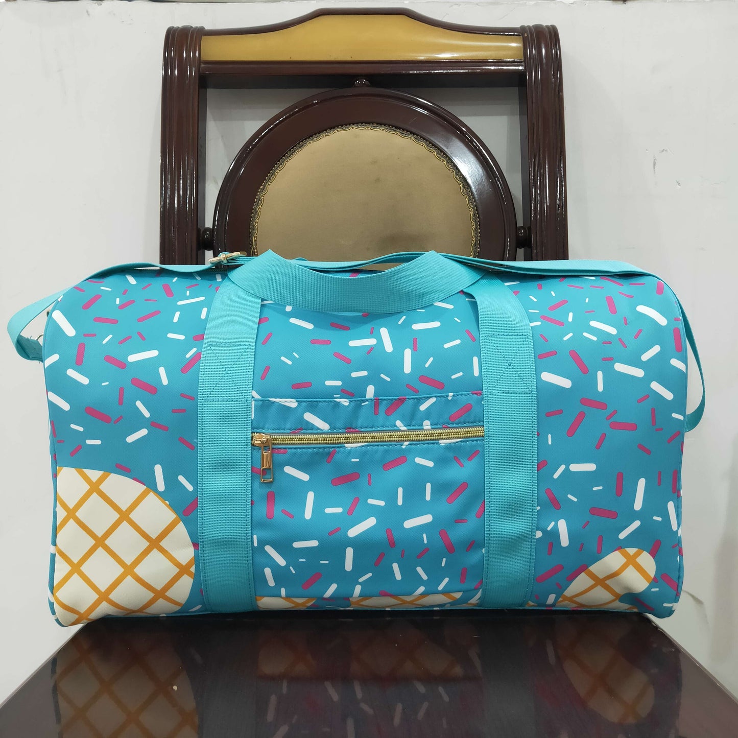 RTS NO MOQ BA0304 Waffle Ice Cream Green Gym Bag