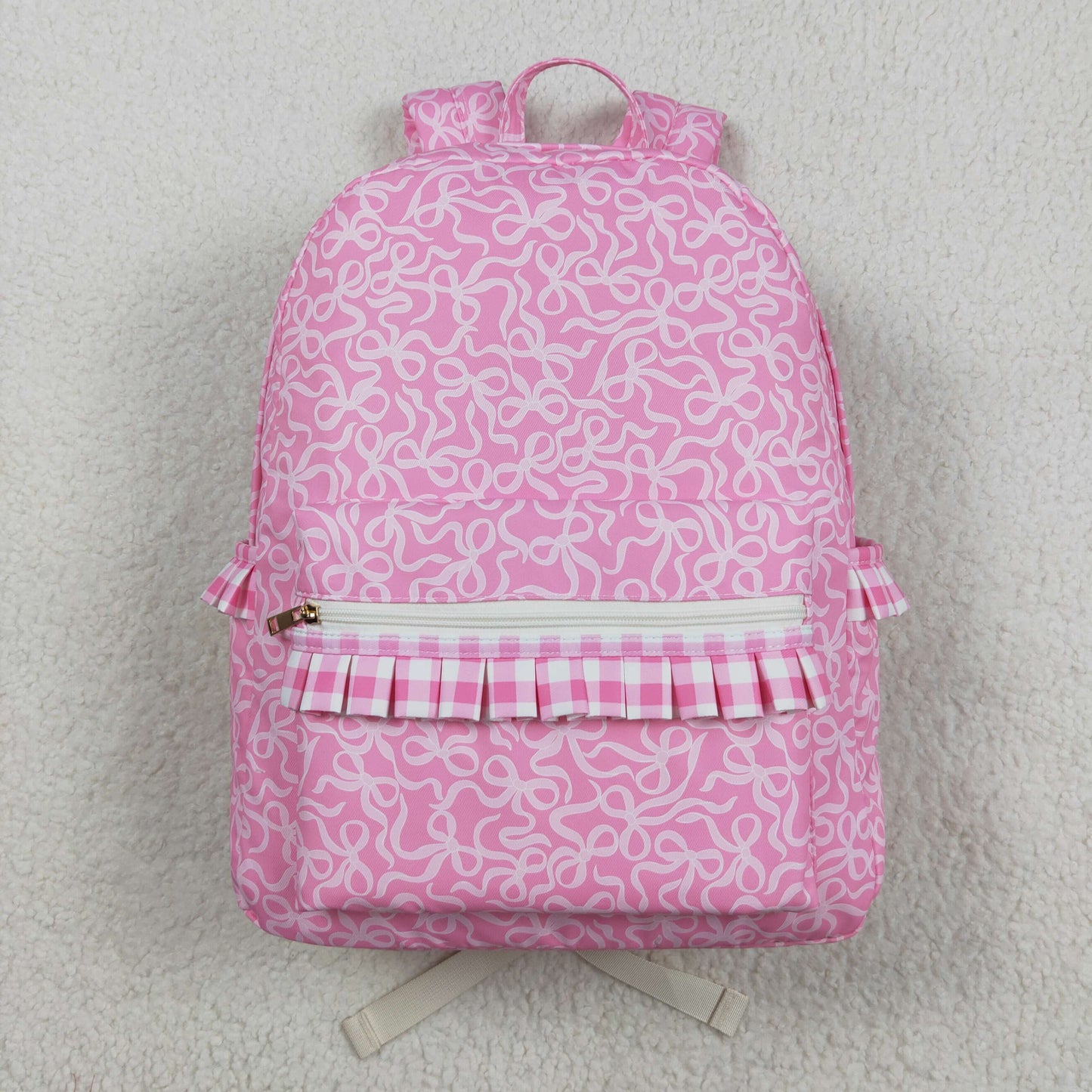 RTS NO MOQ（In Stock) BA0308 Pink backpack with bow pattern and plaid lace