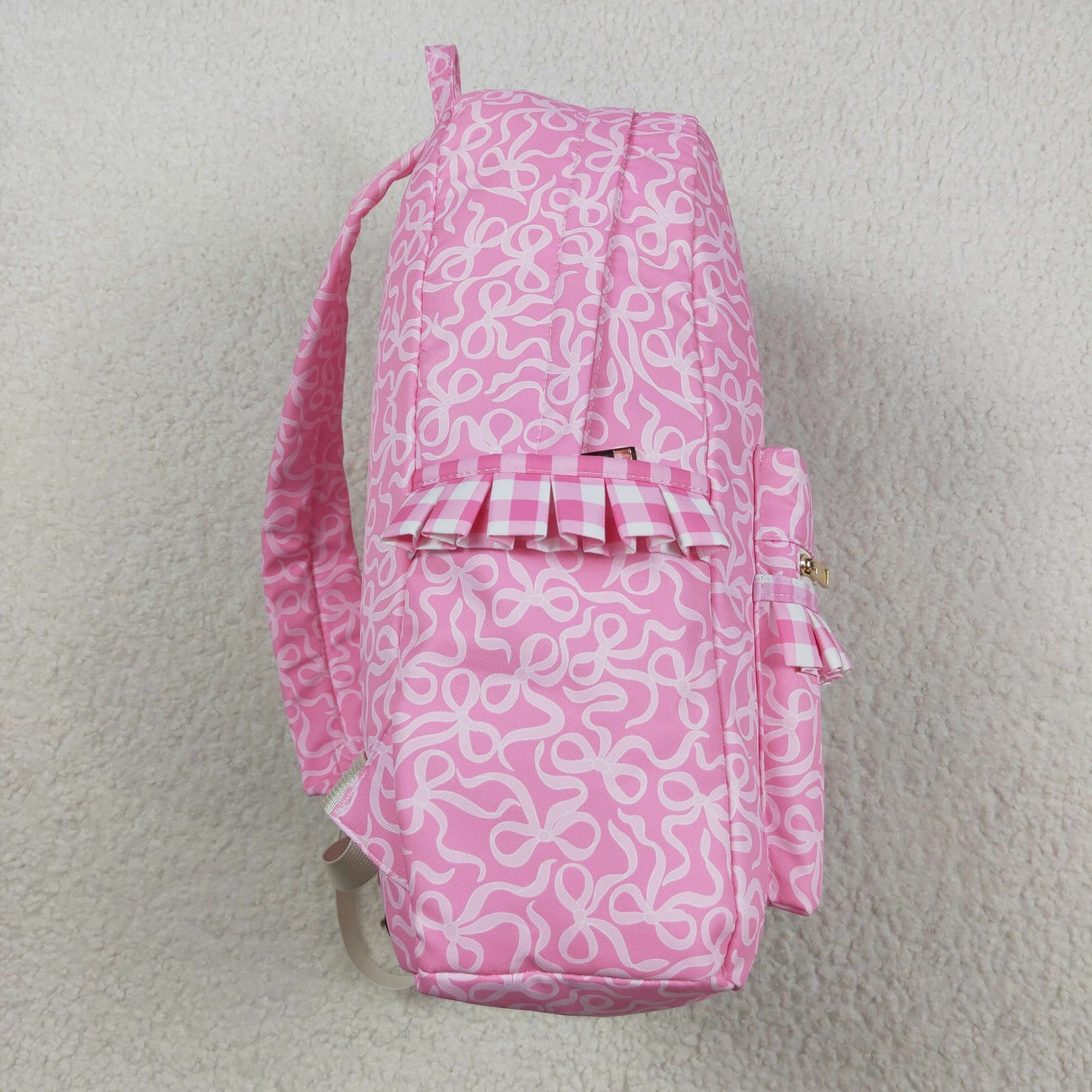 RTS NO MOQ（In Stock) BA0308 Pink backpack with bow pattern and plaid lace