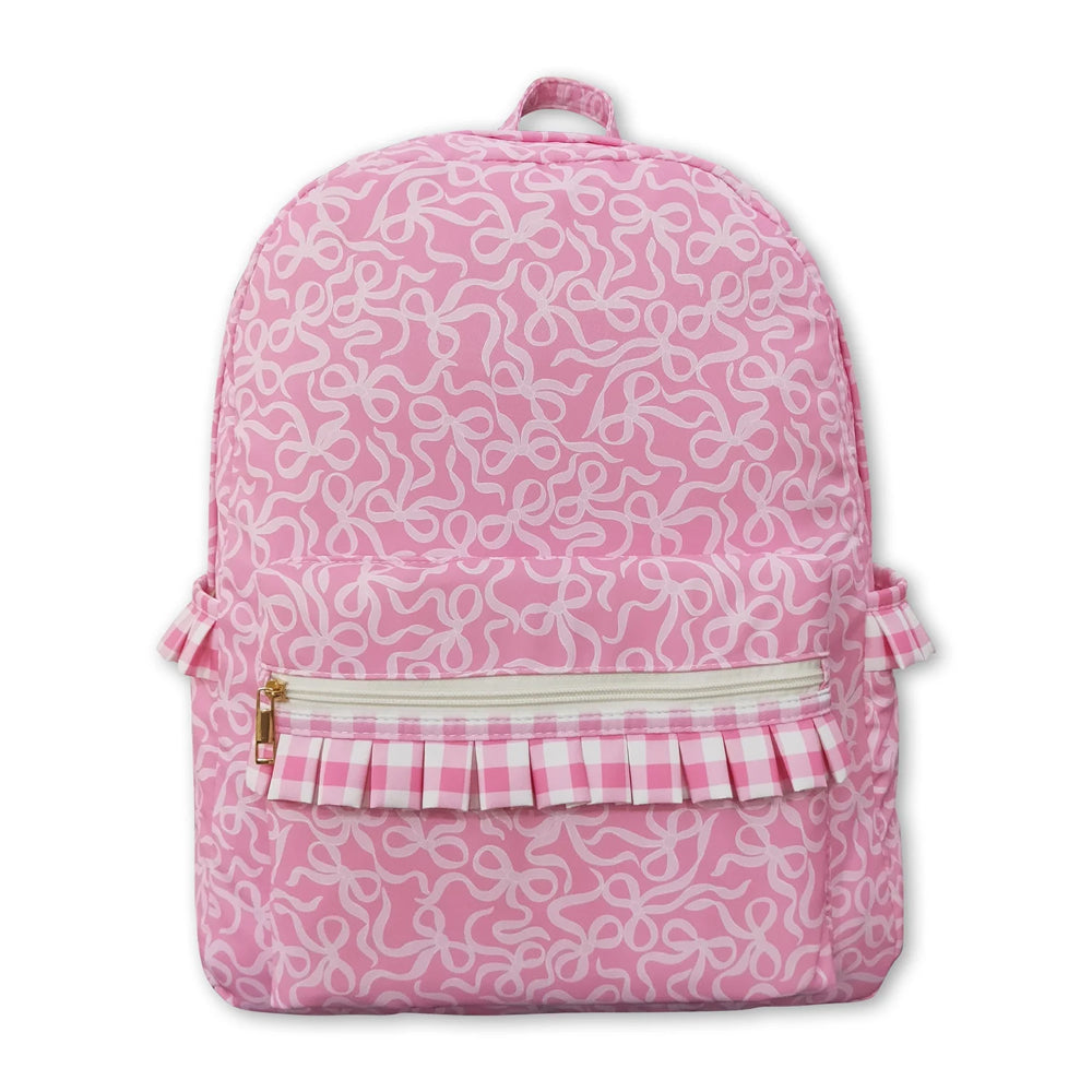 RTS NO MOQ Sibling milk silk Baby Kids Pink Bows Plaid Ruffle Backpacks Bags Boxes