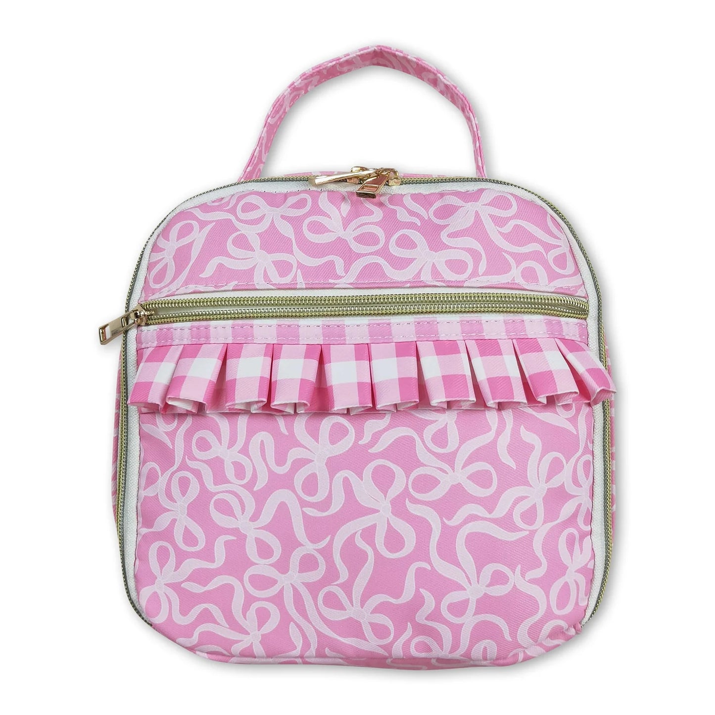 RTS NO MOQ Sibling milk silk Baby Kids Zipper Pink Bows School Backpack Pink Bows Lunch Dinner Picnic Box Bags