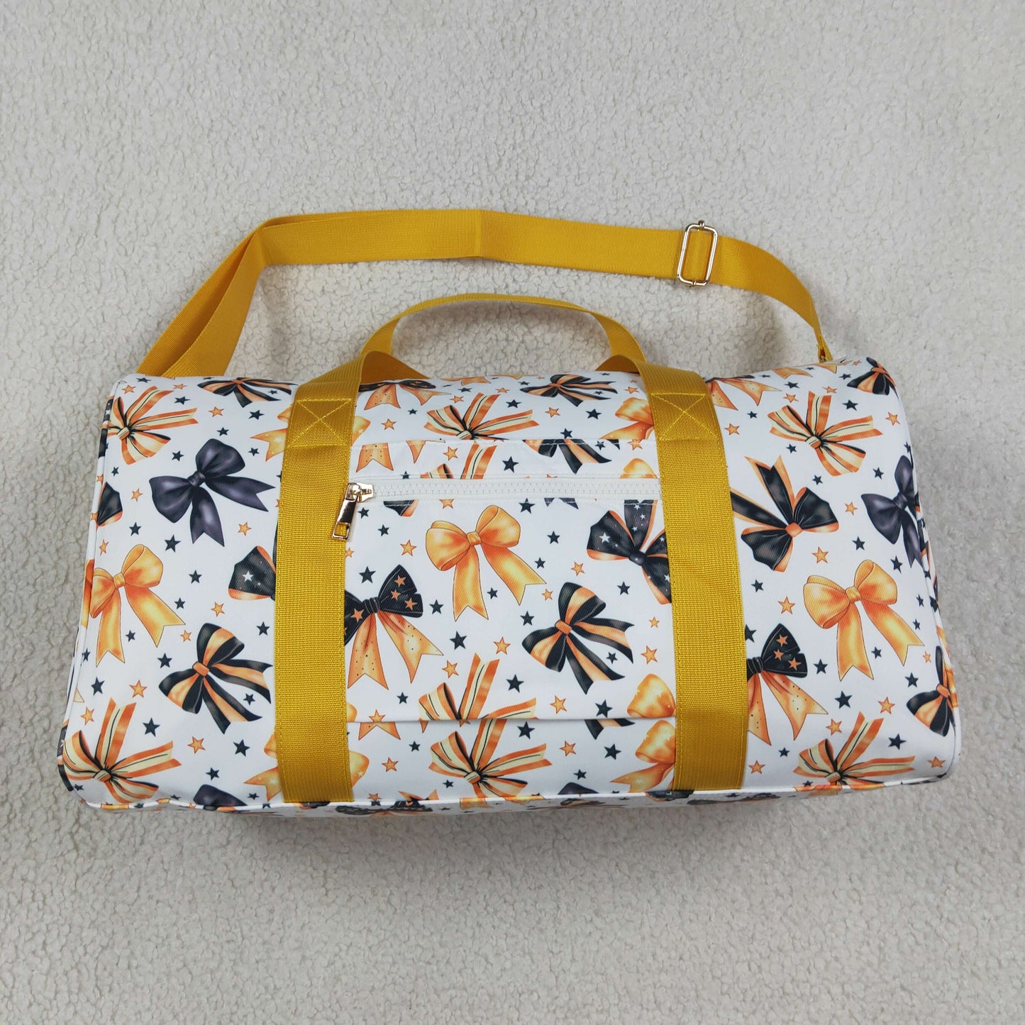 NEW RTS NO MOQ Bags BA0314 Adult Women Orange Black Star Print Bow Pocket Zipper Gym Duffle Bag
