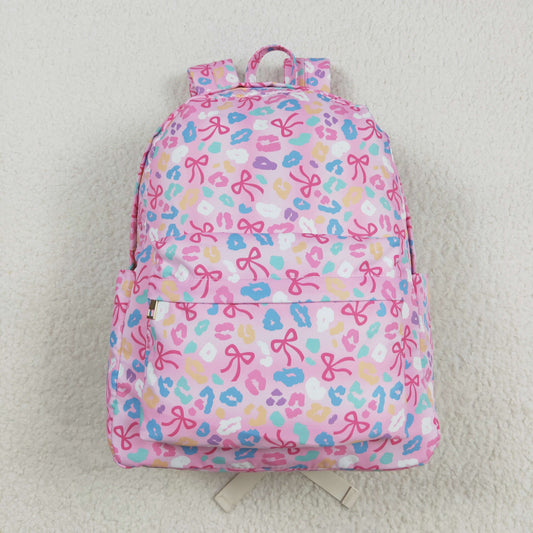 RTS NO MOQ（In Stock) BA0319 Pink backpack with a colorful leopard print bow pattern