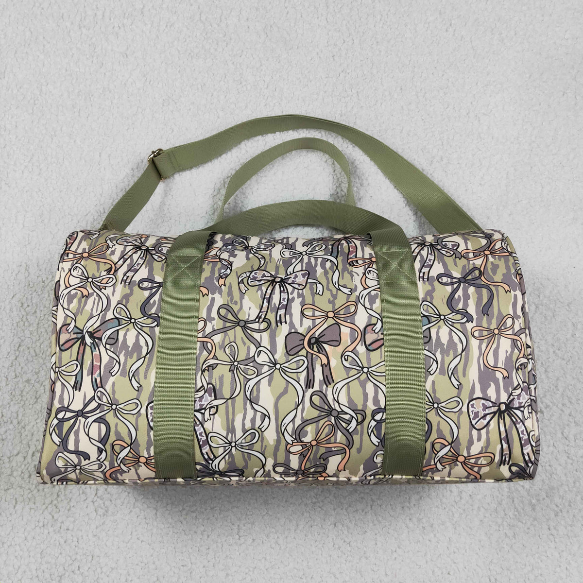 NEW RTS NO MOQ Bags BA0392 Adult Women Camo Bow Print Duffle Green Strap Bag