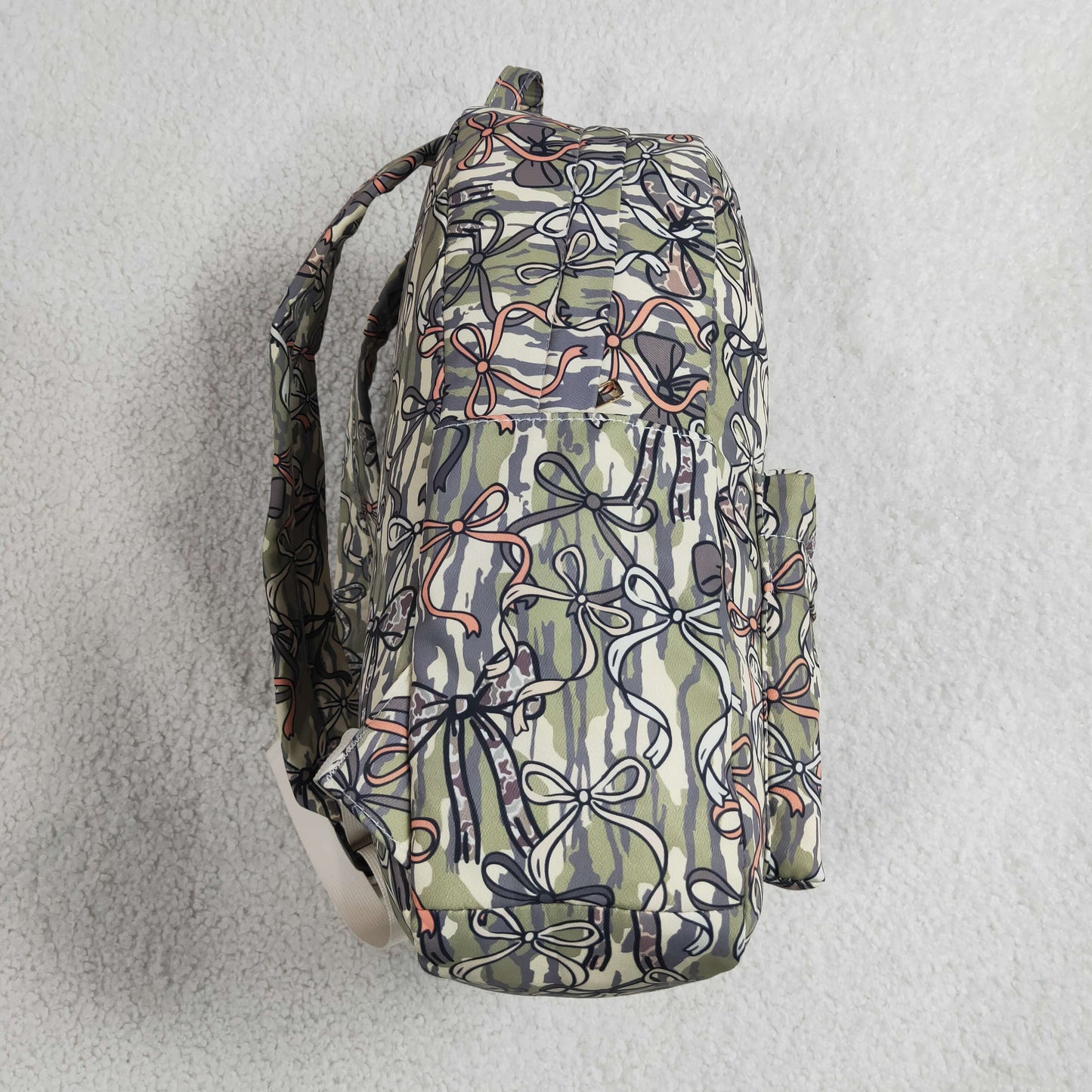 RTS NO MOQ milk silk BA0394 Baby Olive Camo Print Bow School Backpack Bags