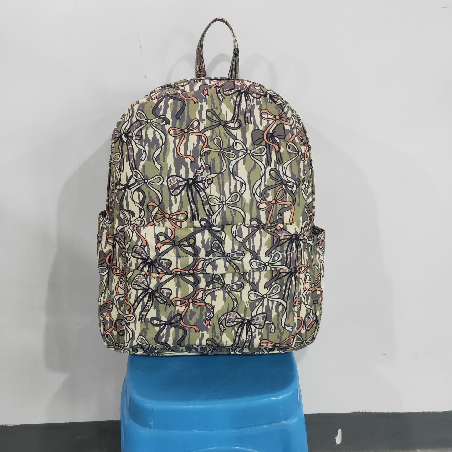 RTS NO MOQ milk silk BA0394 Baby Olive Camo Print Bow School Backpack Bags