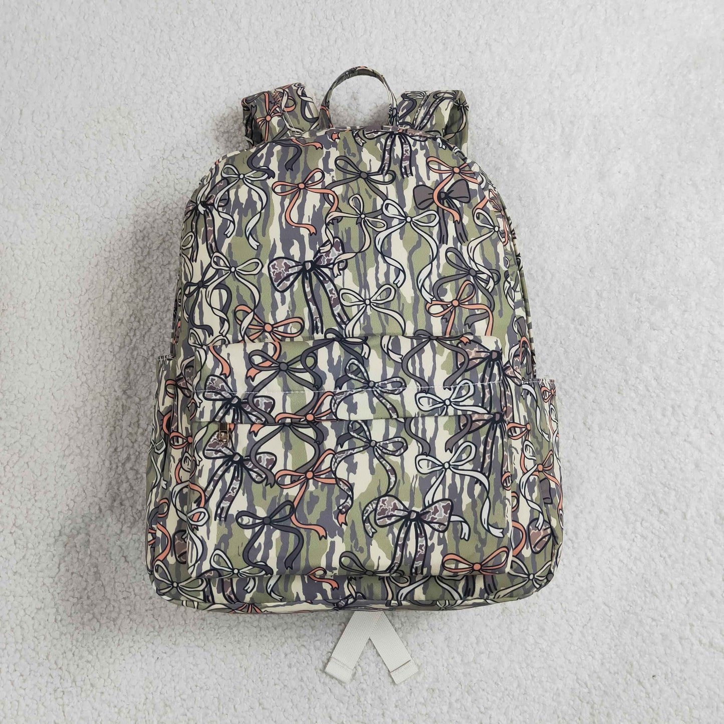 RTS NO MOQ milk silk BA0394 Baby Olive Camo Print Bow School Backpack Bags