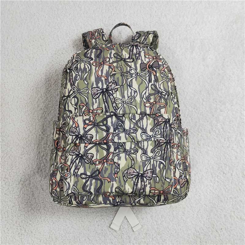 RTS NO MOQ Sibling Bags Baby Kids Olive Camo Bows Backpacks Bags Boxes
