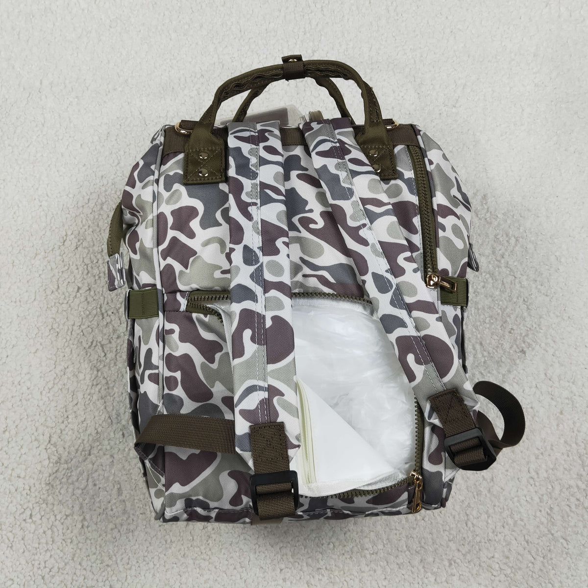 NEW RTS NO MOQ Bag BA0403 Embroidery Grey Camo Embroidery Dogs Zipper Mommy Diaper Backpacks Bags