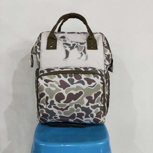 NEW RTS NO MOQ Bag BA0403 Embroidery Grey Camo Embroidery Dogs Zipper Mommy Diaper Backpacks Bags