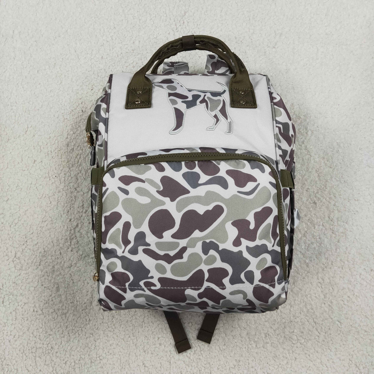 NEW RTS NO MOQ Bag BA0403 Embroidery Grey Camo Embroidery Dogs Zipper Mommy Diaper Backpacks Bags