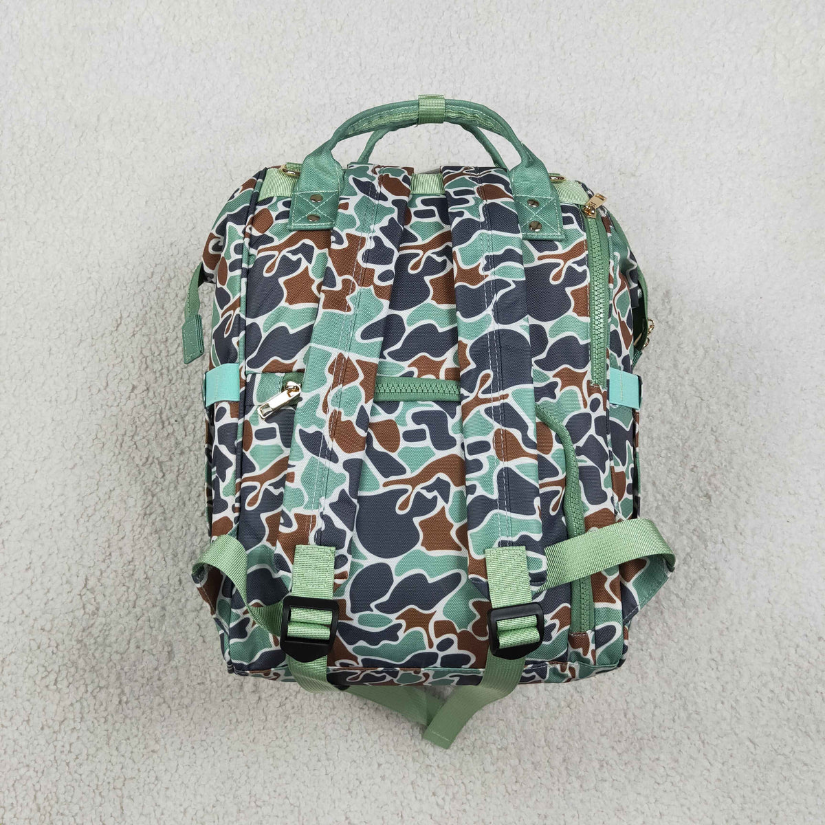 NEW RTS NO MOQ Bag BA0404 Embroidery Green Camo Embroidery Ducks Zipper Mommy Diaper Backpacks Bags