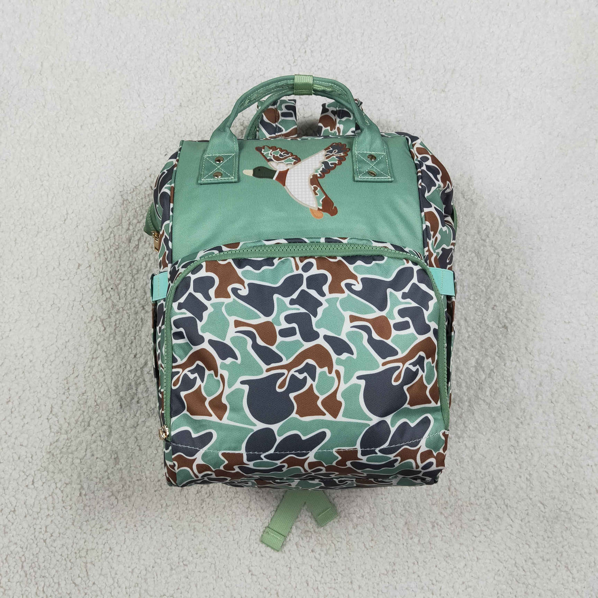 NEW RTS NO MOQ Bag BA0404 Embroidery Green Camo Embroidery Ducks Zipper Mommy Diaper Backpacks Bags