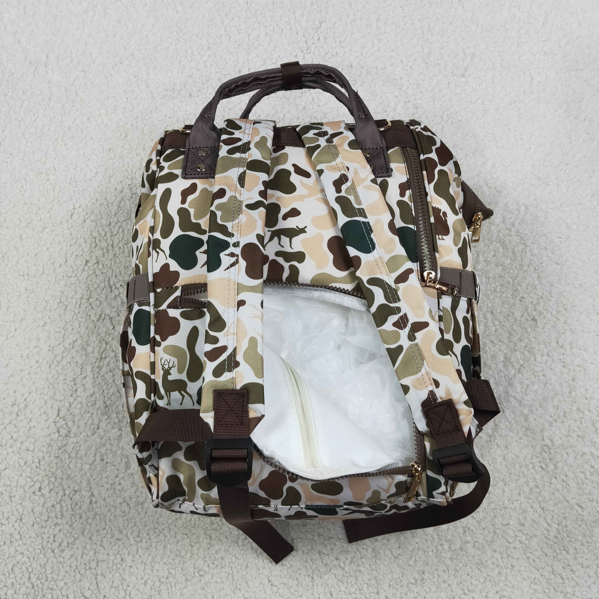 NEW RTS NO MOQ Bag BA0407 Kids Dogs Ducks Deer Turkey Camo Zipper Mommy Diaper Backpacks Bags