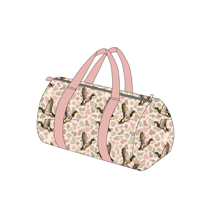 (Preorder new) No moq Baby Kids Pink Camo Duck Print Kids Backpack Lunch Box Duffle Bag Pajama Romper Minky Blanket Set