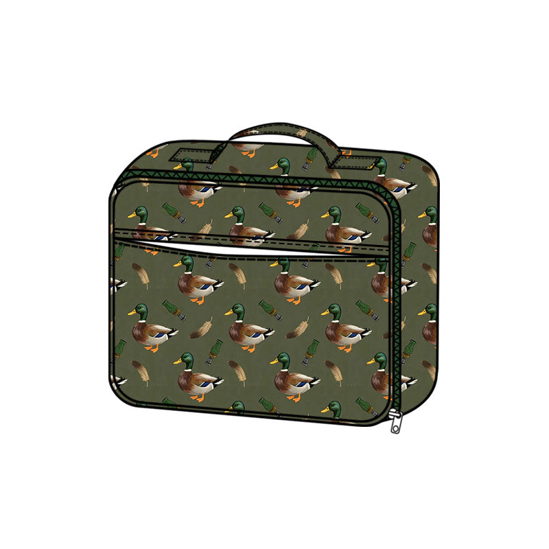(Preorder new) No moq Baby Kids Green Duck Print Backpack Duffle Bag Insulated Lunch Box