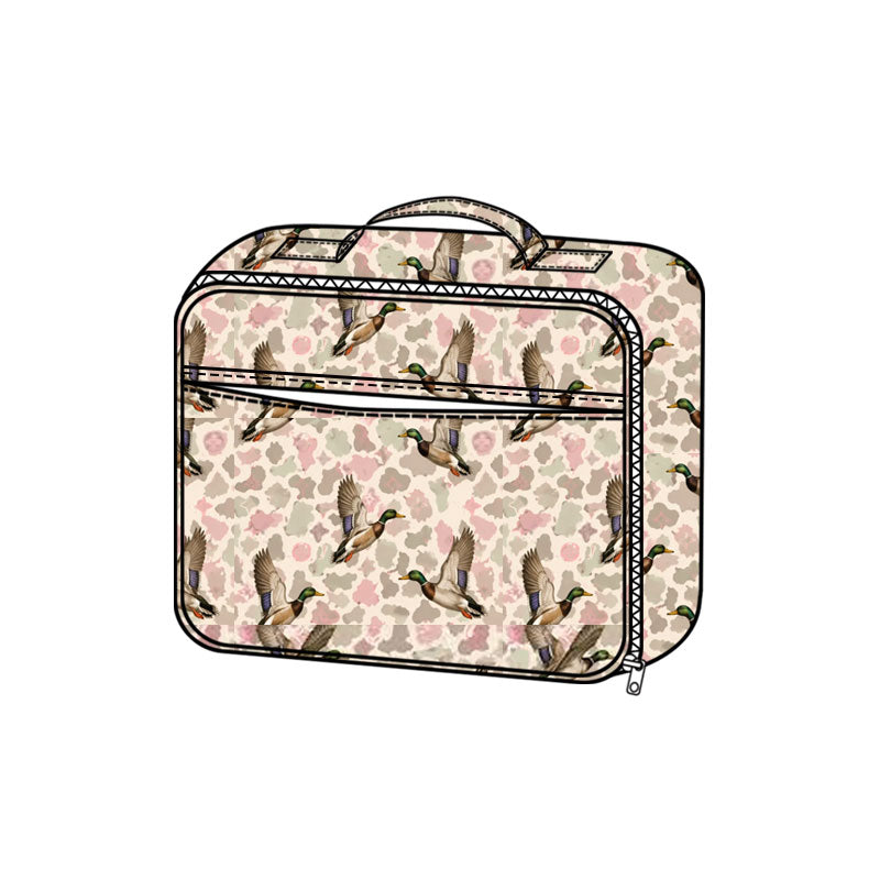 (Preorder new) No moq Baby Kids Pink Camo Duck Print Kids Backpack Lunch Box Duffle Bag Pajama Romper Minky Blanket Set
