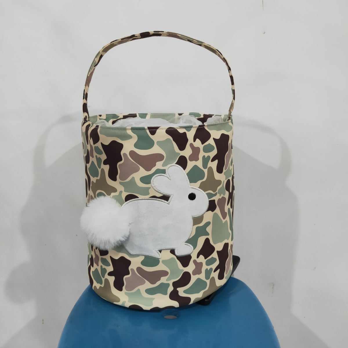 NEW RTS NO MOQ Bag BA0465 Embroidery Rabbits Baby Kids Camo Easter Gift Bucket Baskets Bags