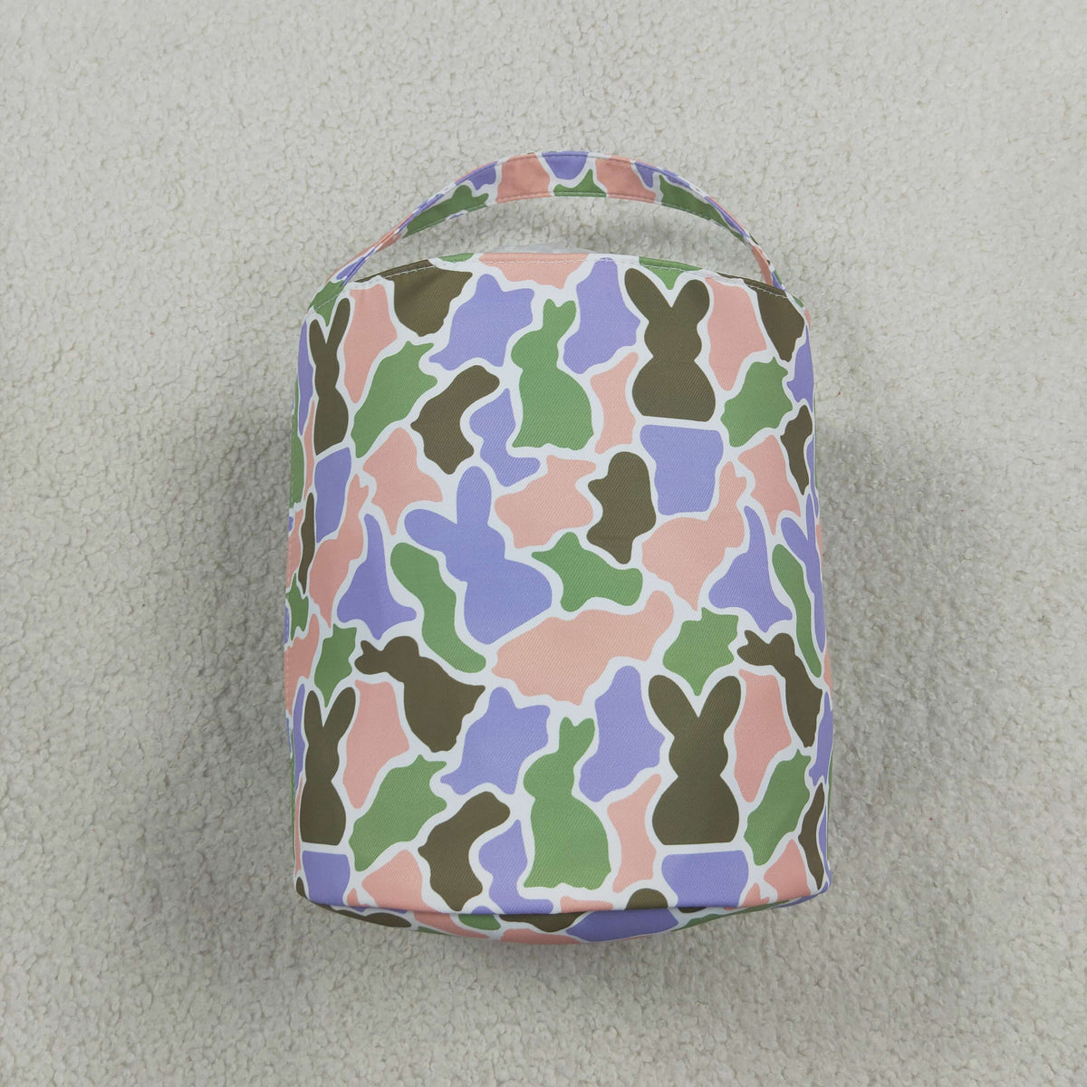 NEW RTS NO MOQ Bag BA0467 Embroidery Rabbits Baby Kids Pink Green Camo Easter Gift Bucket Baskets Bags
