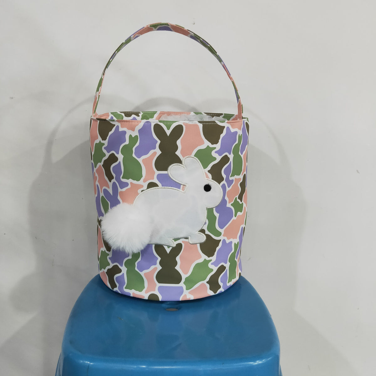 NEW RTS NO MOQ Bag BA0467 Embroidery Rabbits Baby Kids Pink Green Camo Easter Gift Bucket Baskets Bags