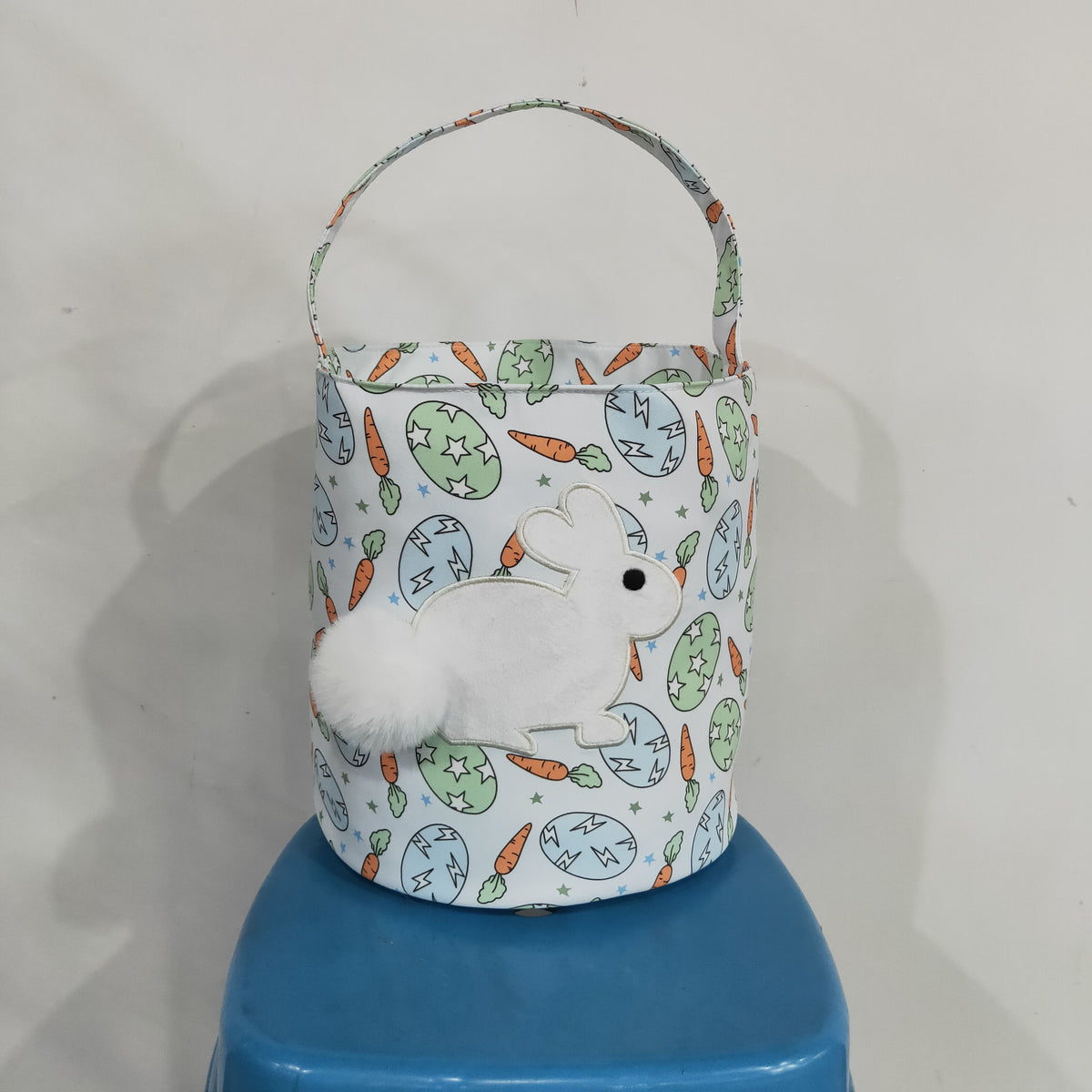 NEW RTS NO MOQ Bag BA0468 Embroidery Rabbits Baby Kids Rabbits Carrots Eggs Easter Bucket Baskets Bags
