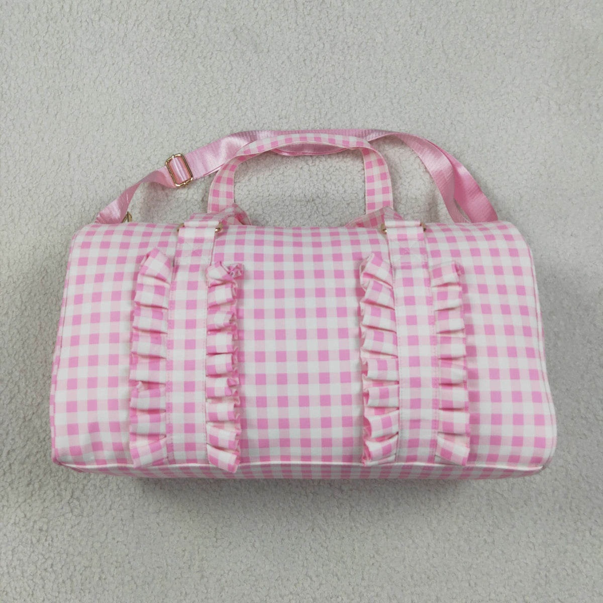 NEW RTS NO MOQ Bags BA0469 Adult Women Pink Plaid Print Zipper Gym Bags