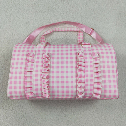 NEW RTS NO MOQ Bags BA0469 Adult Women Pink Plaid Print Zipper Gym Bags