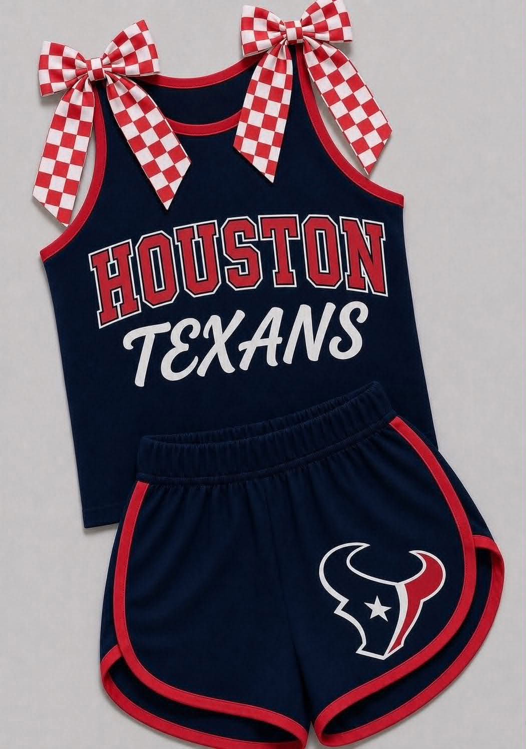 custom moq 5 mix size BALL02 Baby Girls Checked Bow Sleeveless Top Shorts Team Outfit Set