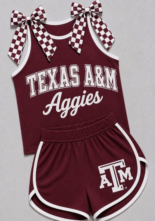 custom moq 5 mix size BALL02 Baby Girls Checked Bow Sleeveless Top Shorts Team Outfit Set