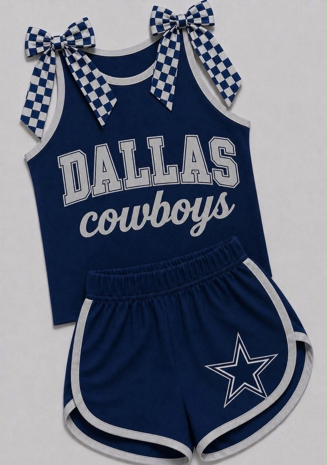custom moq 5 mix size BALL02 Baby Girls Checked Bow Sleeveless Top Shorts Team Outfit Set