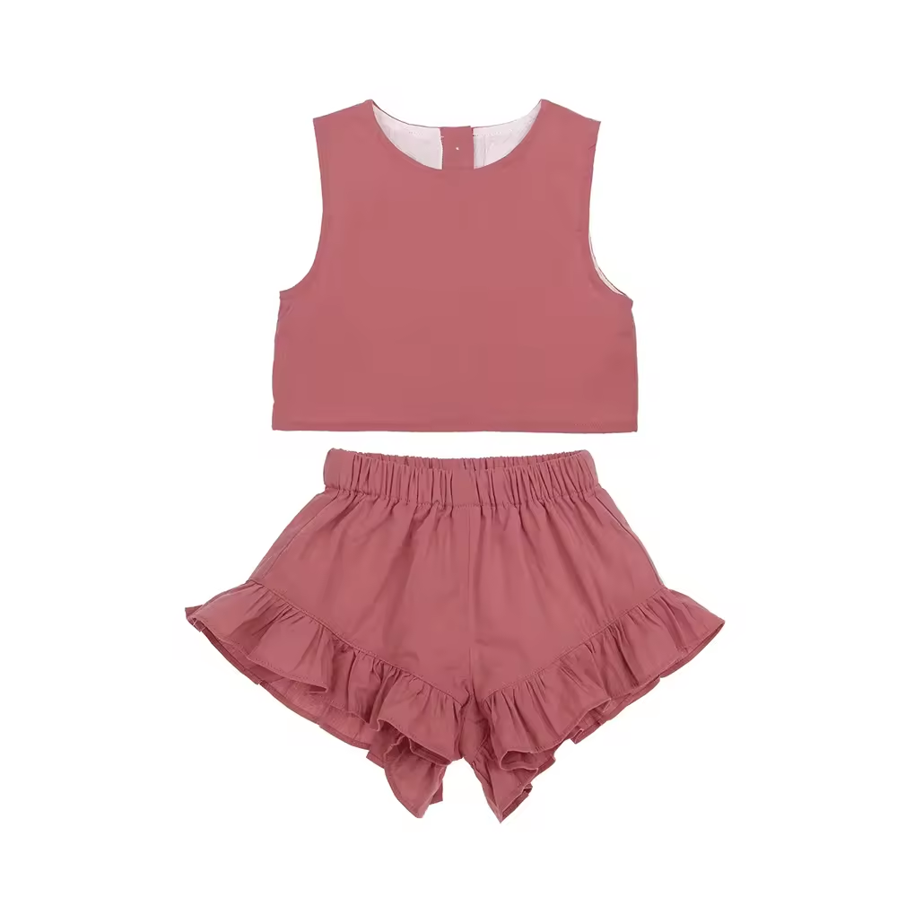 custom moq 3 cotton fabric eta 4-5weeks Burgundy cotton girls sets