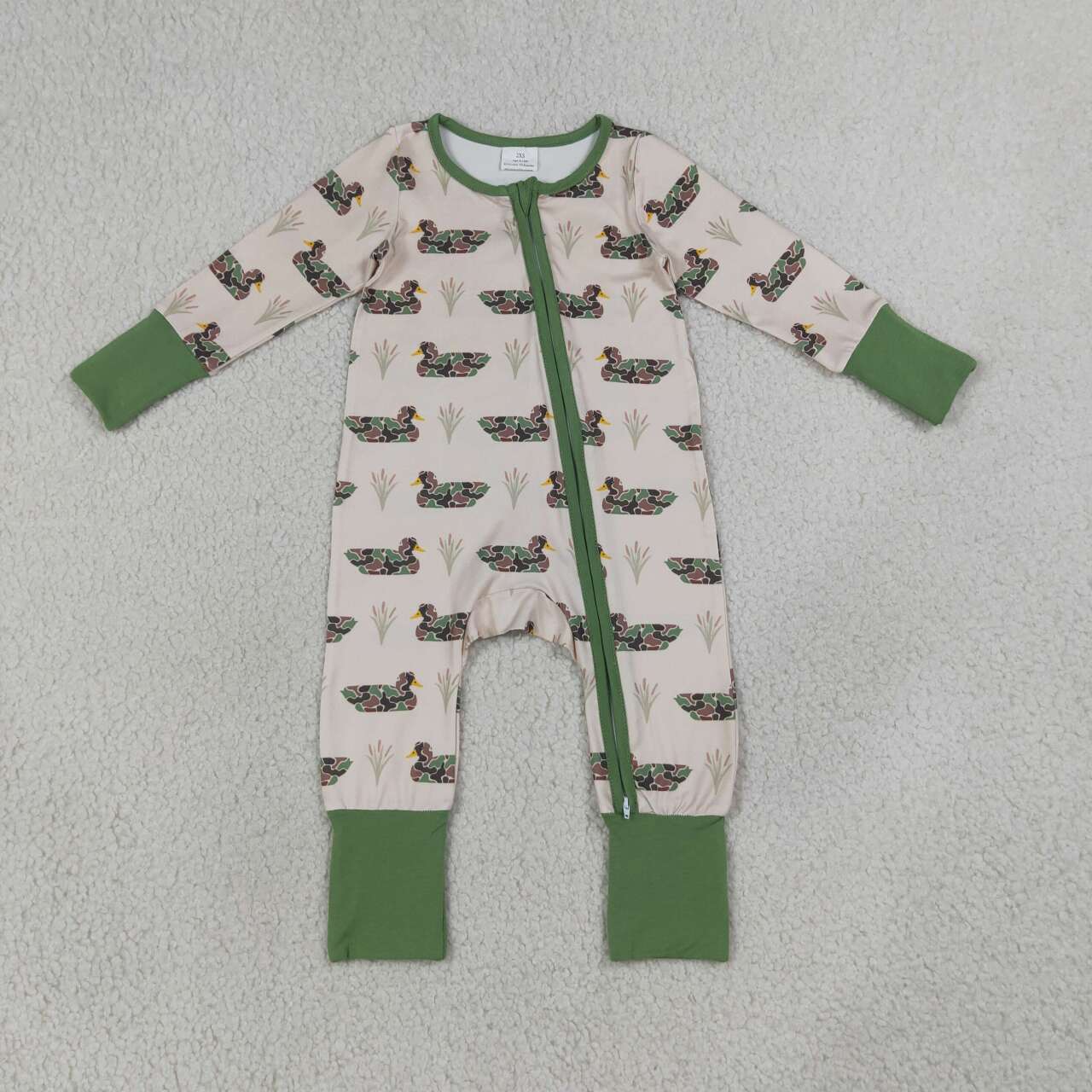 NEW RTS NO MOQ milk silk LR3117 Baby Boys Camouflage Duck Long Sleeve Two Way Zipper Convertible Rompers