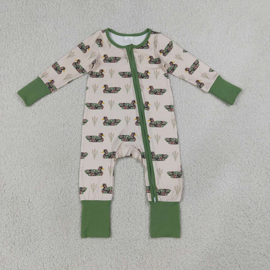 NEW RTS NO MOQ milk silk LR3117 Baby Boys Camouflage Duck Long Sleeve Two Way Zipper Convertible Rompers