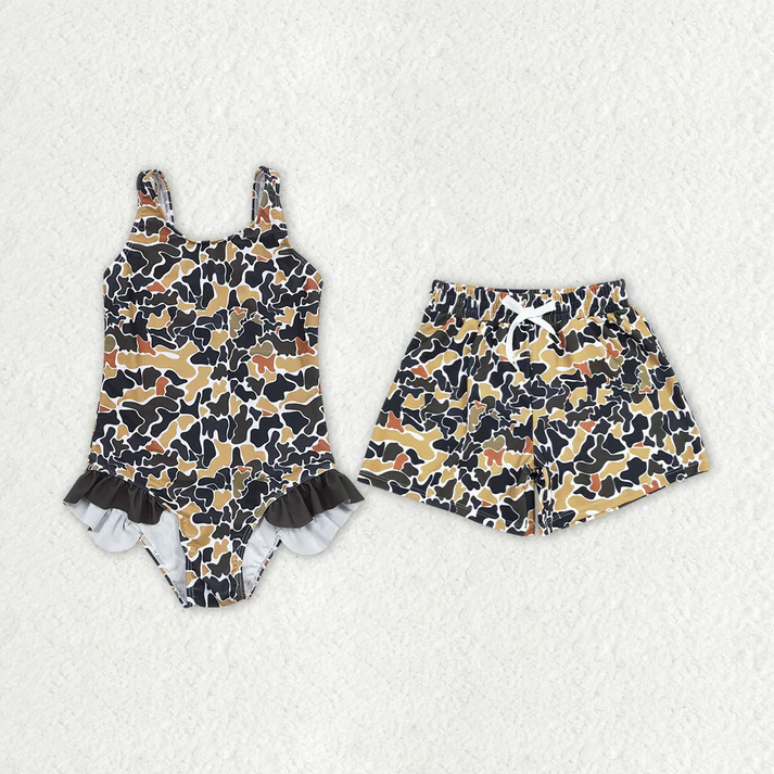 RTS Baby Girls Boys Brown Camo Western Summer Trunk Swimsuits