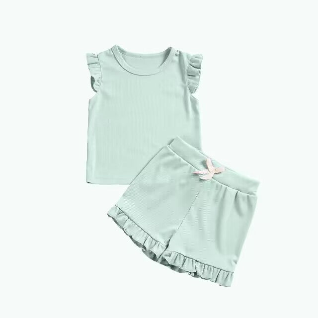 baby girls clothes solid color light green shorts summer outfit