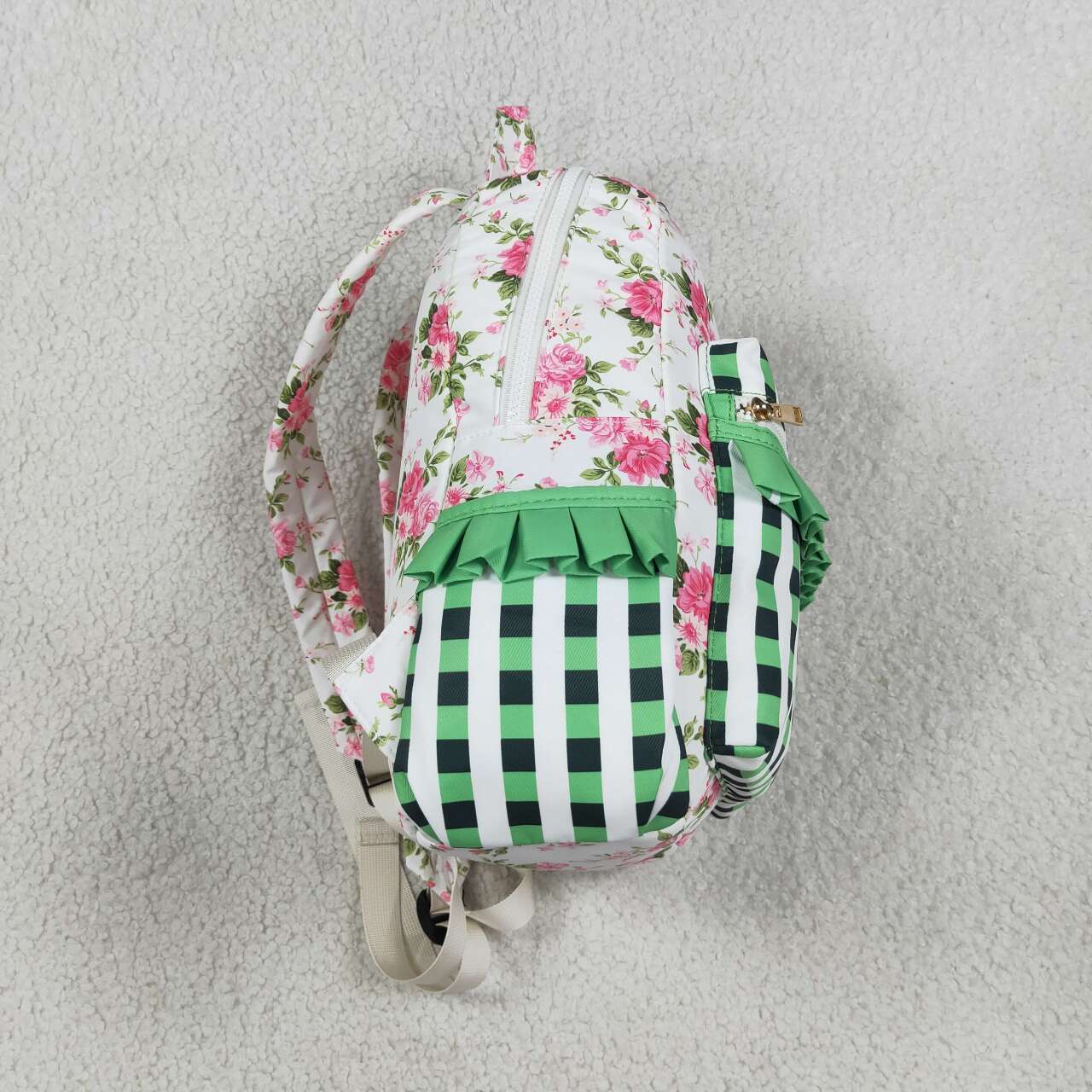 NEW RTS NO MOQ Bag BA0218 Baby Girls Cute Pink Floral Checkered Print Zip Backpack School Back Bag