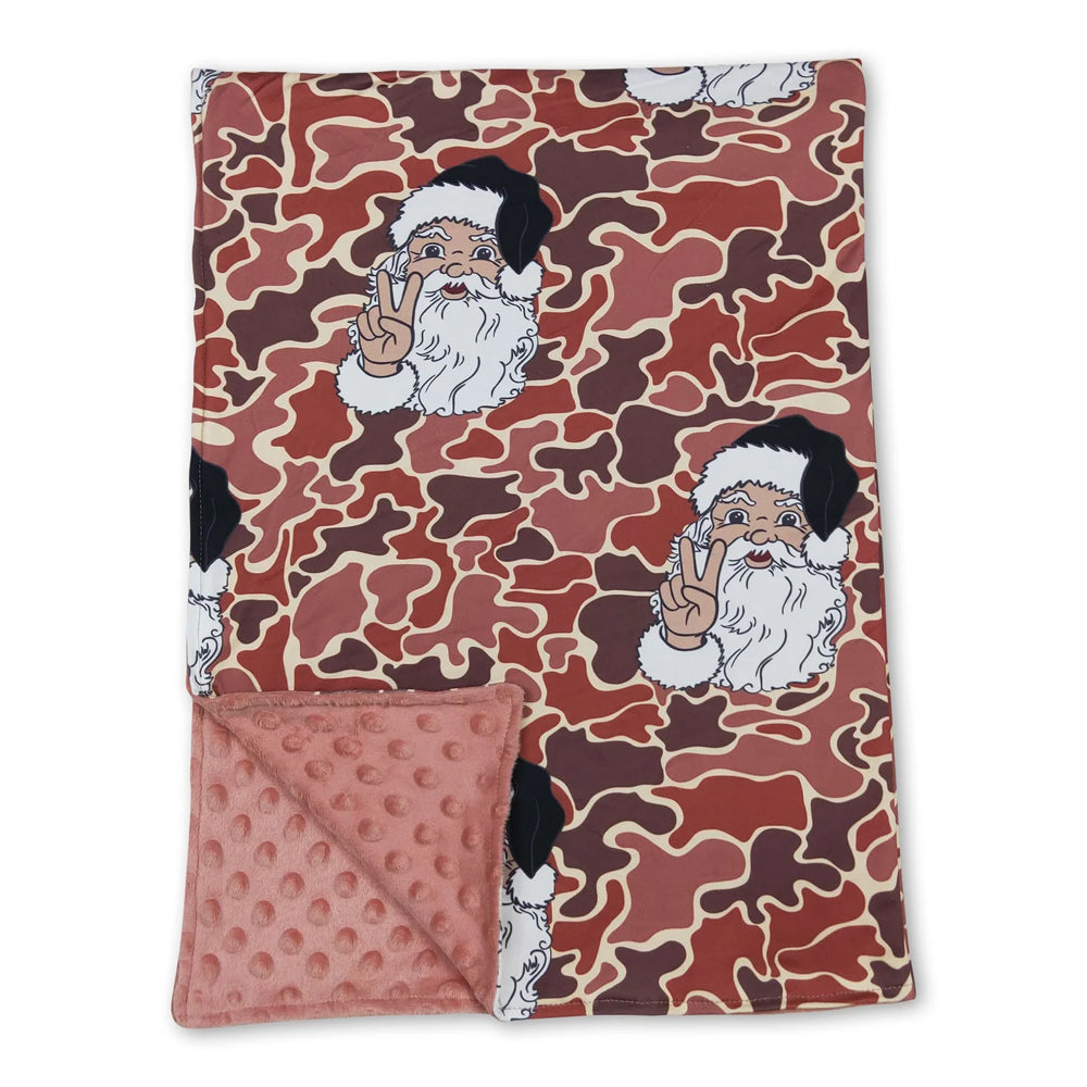 RTS NO MOQ Sibling milk silk Baby Girls And Boys Camo Santa Print Top Pants Pajamas Sets Dress Rompers Blankets