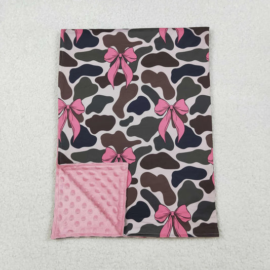 Best Sell RTS Pink Bows Camouflage Minky Blankets for Baby Toddler Children Soft Plush Blanket Lightweight Snuggly Blanket for All Seasons