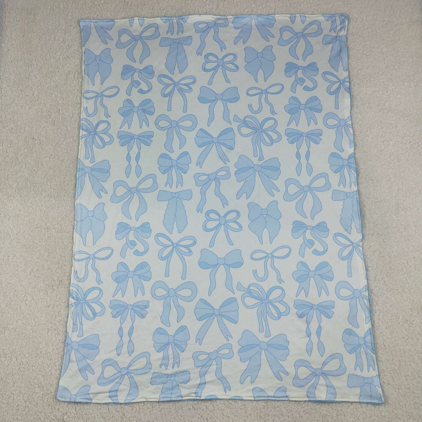 RTS NO MOQ milk silk BL0224 Kids Light Blue Plaid Bow Decor Blanket