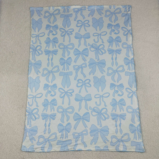 RTS NO MOQ milk silk BL0224 Kids Light Blue Plaid Bow Decor Blanket