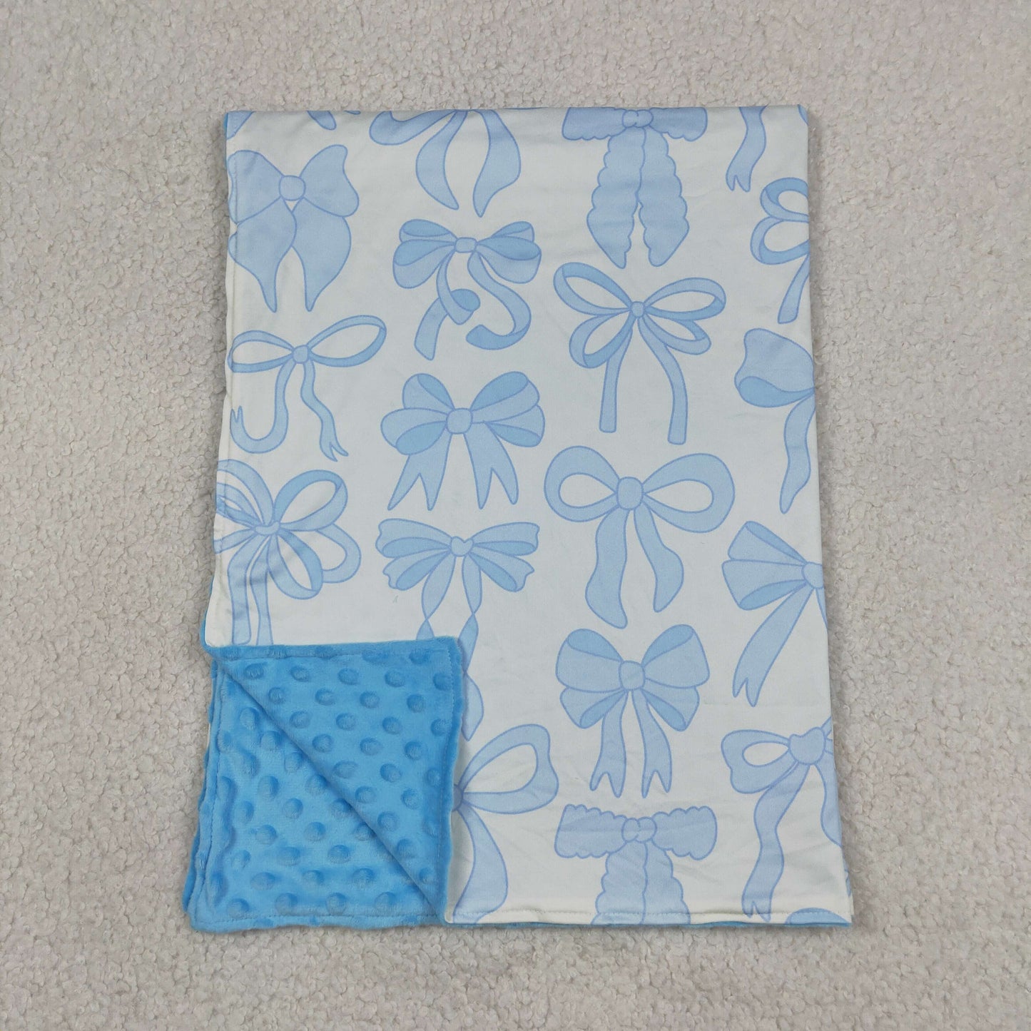 RTS NO MOQ milk silk BL0224 Kids Light Blue Plaid Bow Decor Blanket