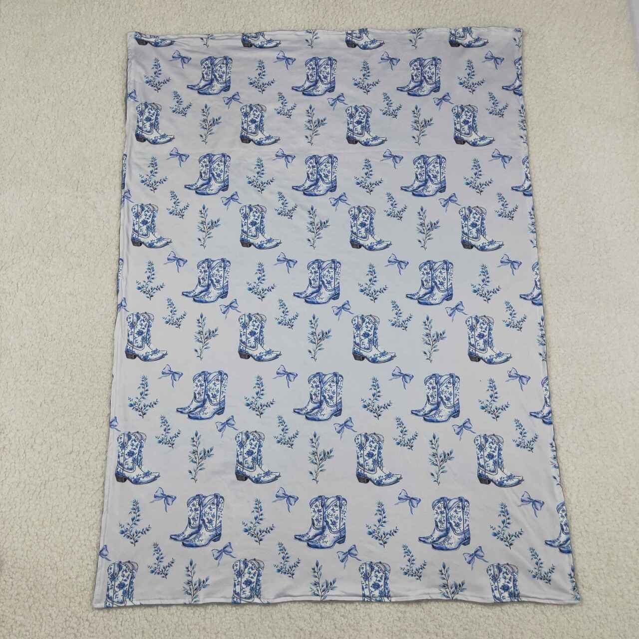 RTS NO MOQ milk silk BL0229 Blue Boots Bow Western Style Soft Blanket For Kids