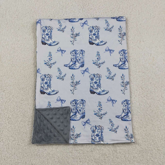 RTS NO MOQ milk silk BL0229 Blue Boots Bow Western Style Soft Blanket For Kids