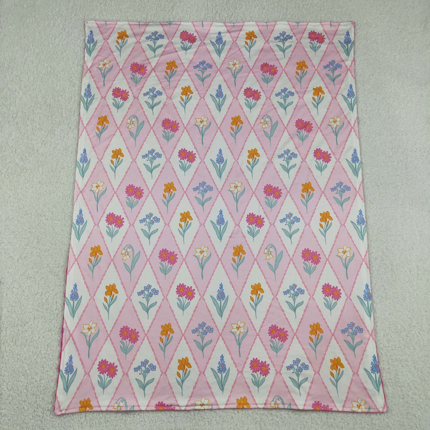 RTS NO MOQ milk silk BL0233 Colorful Flowers Checked Blankets For Baby Kids