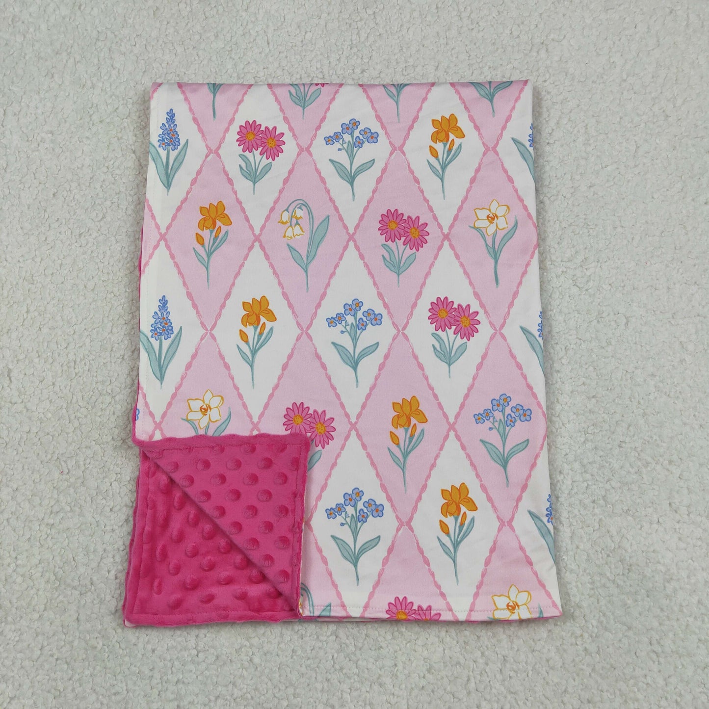 RTS NO MOQ milk silk BL0233 Colorful Flowers Checked Blankets For Baby Kids