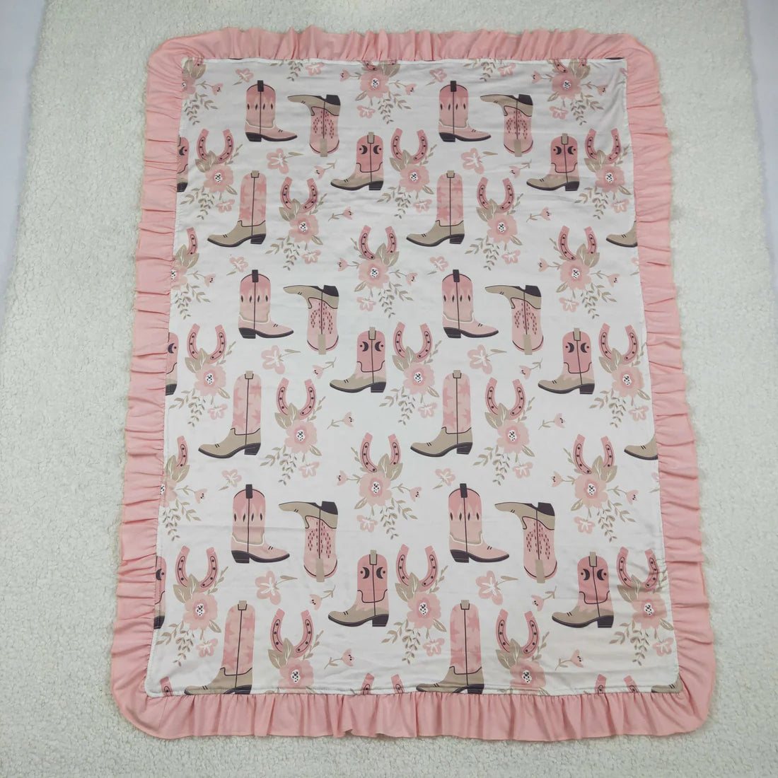 Best Sell RTS Baby Kids Pink Boots with Horse Shoes And Flowers Western Blanket Style Children's Footwear Soft Cozy Blanket Boots for Kids