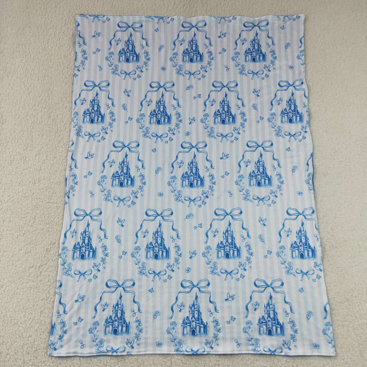 RTS NO MOQ milk silk BL0247 Baby Kids Blue Stripe Print Bow Warm Blankets