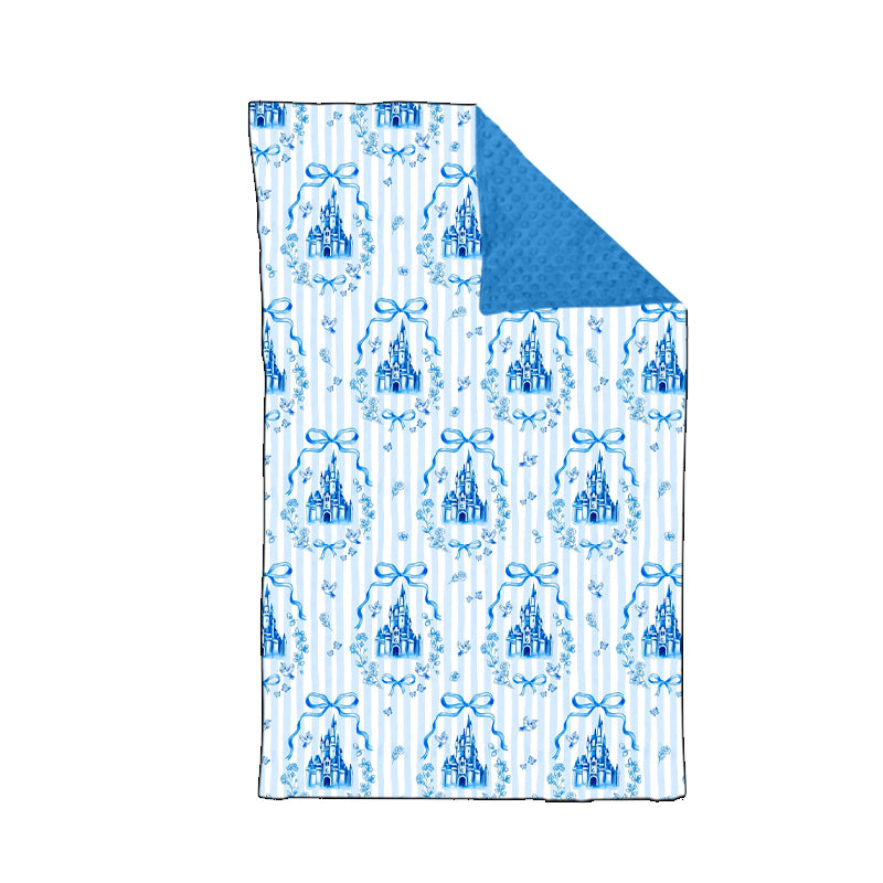 (Preorder new) No moq BL0247 Baby Blue Stripe Print Bow Soft Warm Blankets